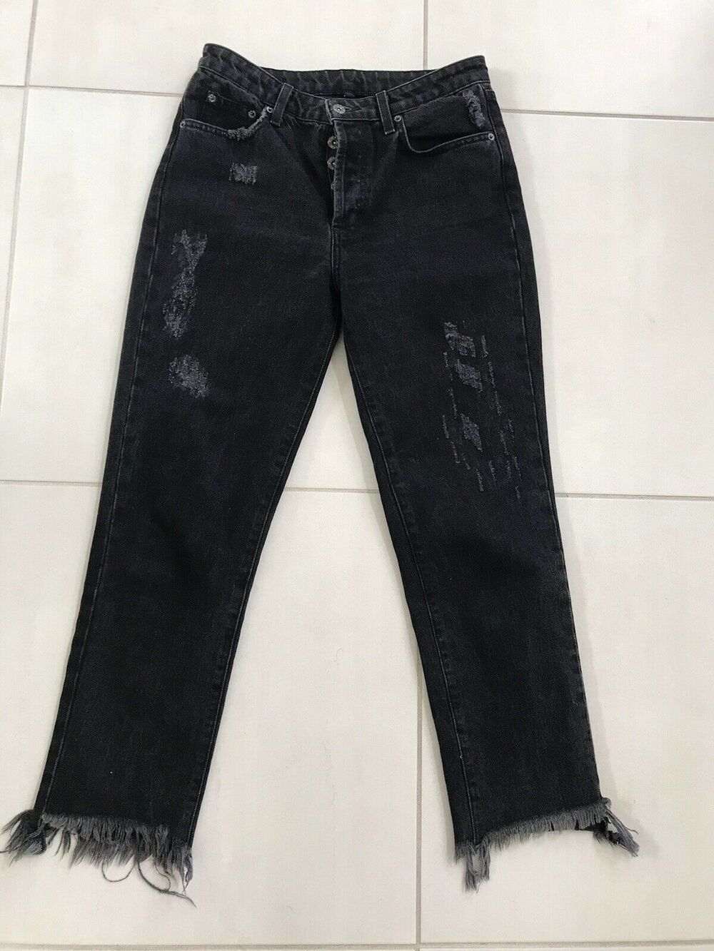 Carmar Distressed High Waist Button Fly Crop Cut Off Jeans